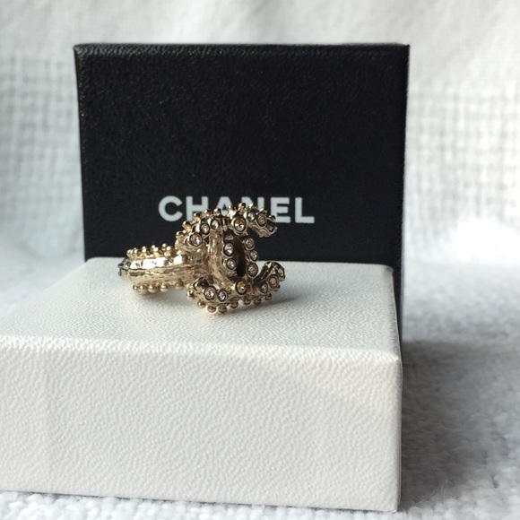 Chanel Ring Size 52 Brand New Full Set Champagne Gold Color With Crystals - Picture 15 of 16
